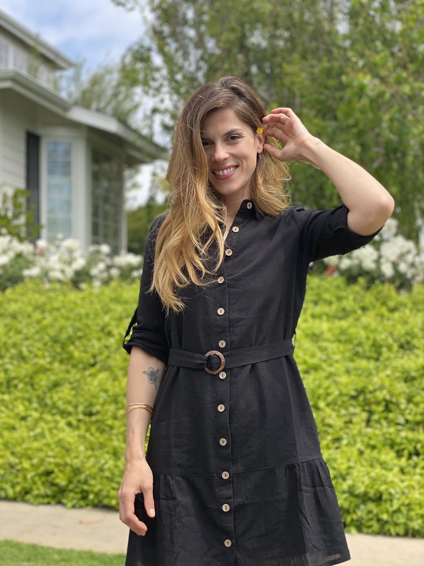 DELFINA SHIRT DRESS - BLACK