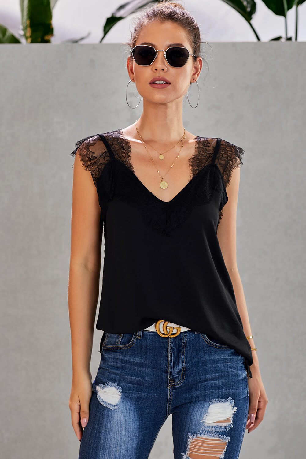 Spaghetti Strap Black One More Night Lace Cami Tank