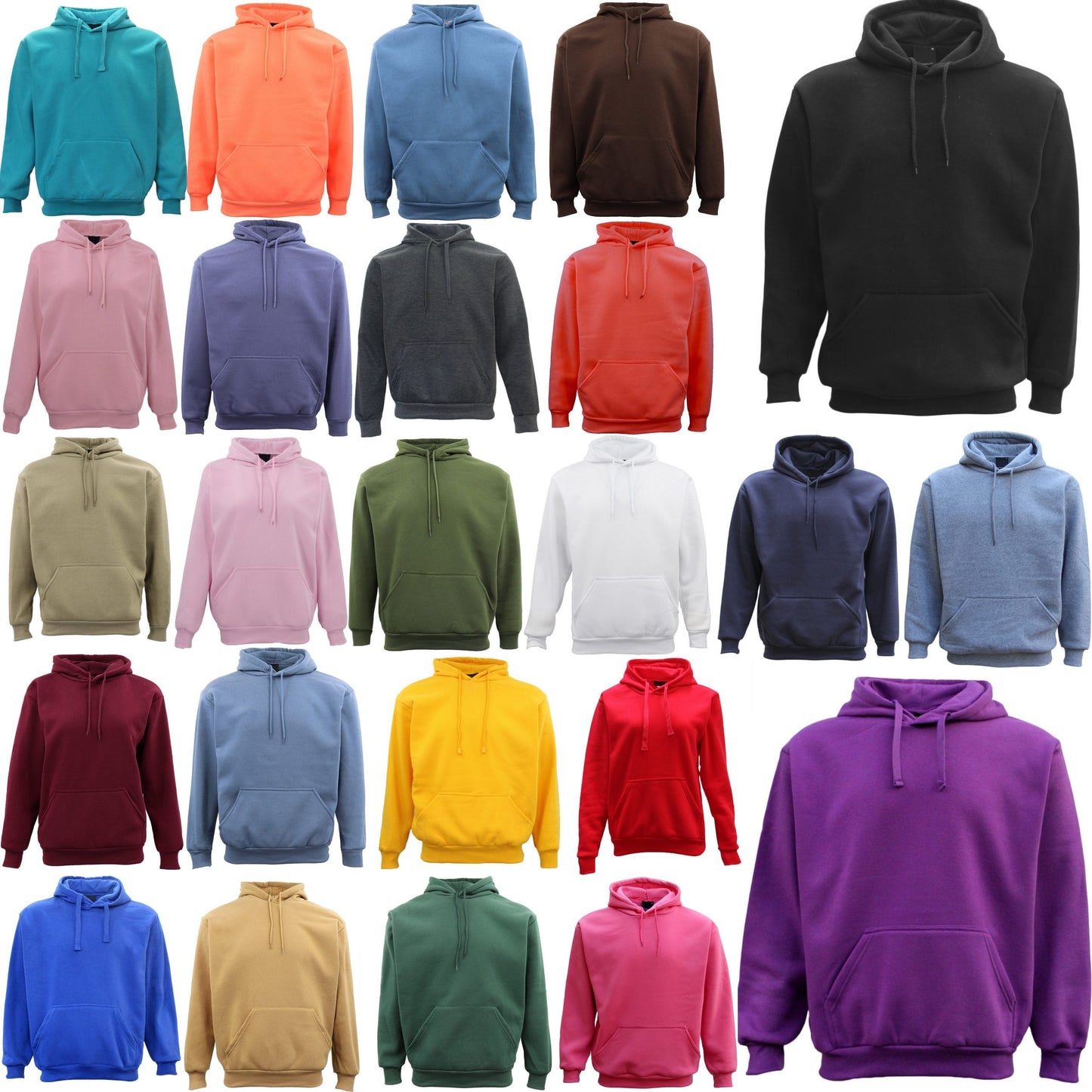 Adult Unisex Men's Basic Plain Hoodie Pullover Sweater Sweatshirt Jumper XS-8XL, Black, L