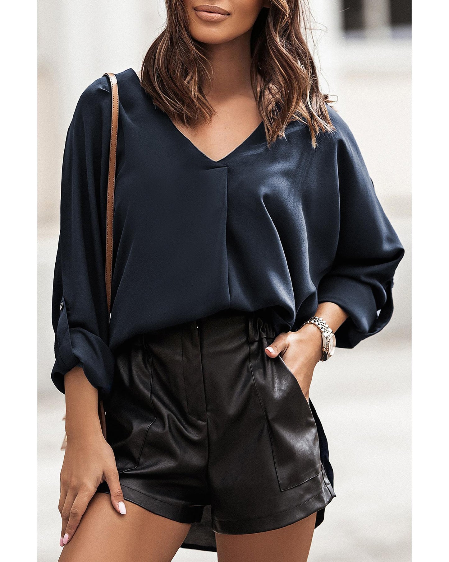 Azura Exchange V Neck High Low Hem Shirt - M