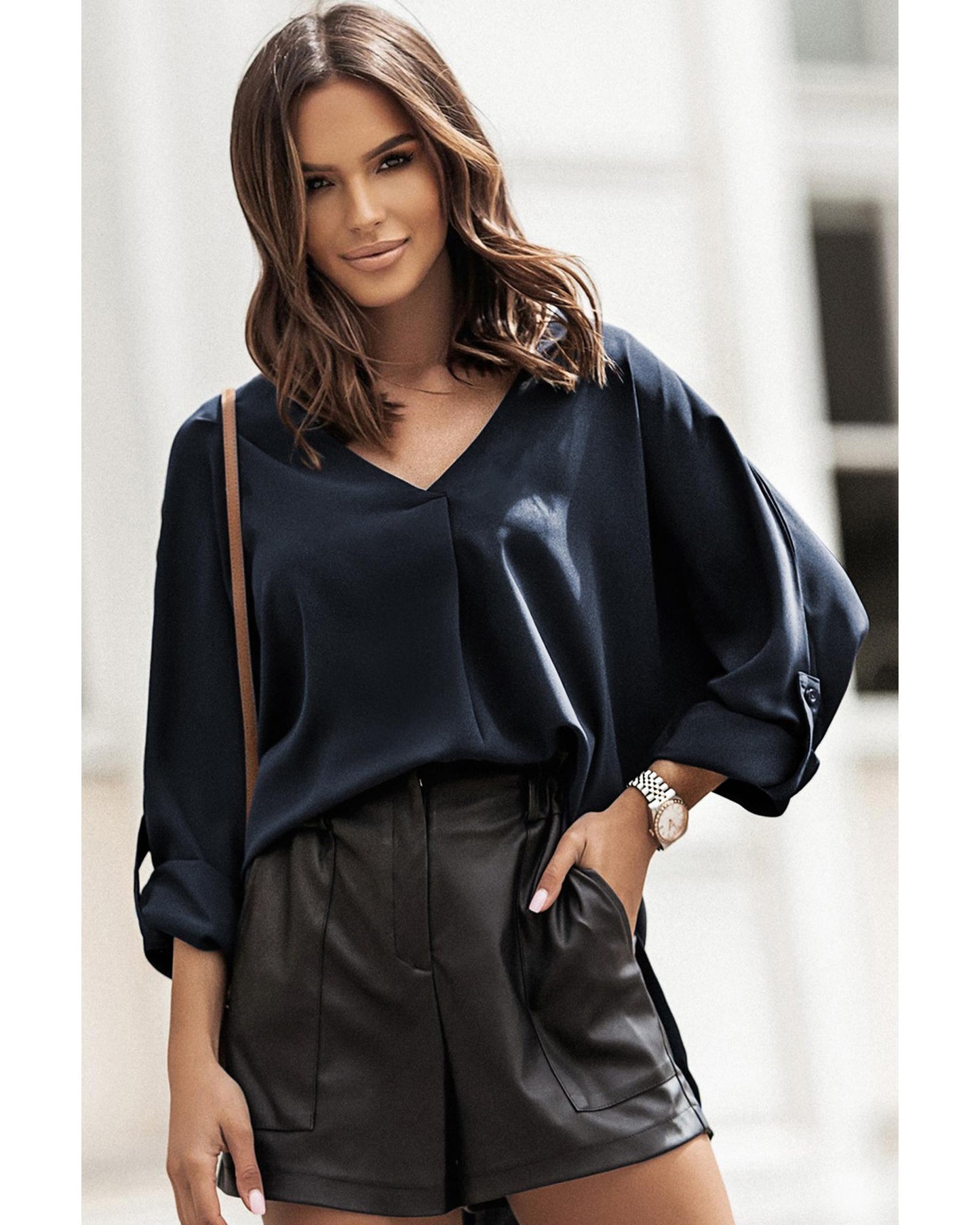 Azura Exchange V Neck High Low Hem Shirt - M