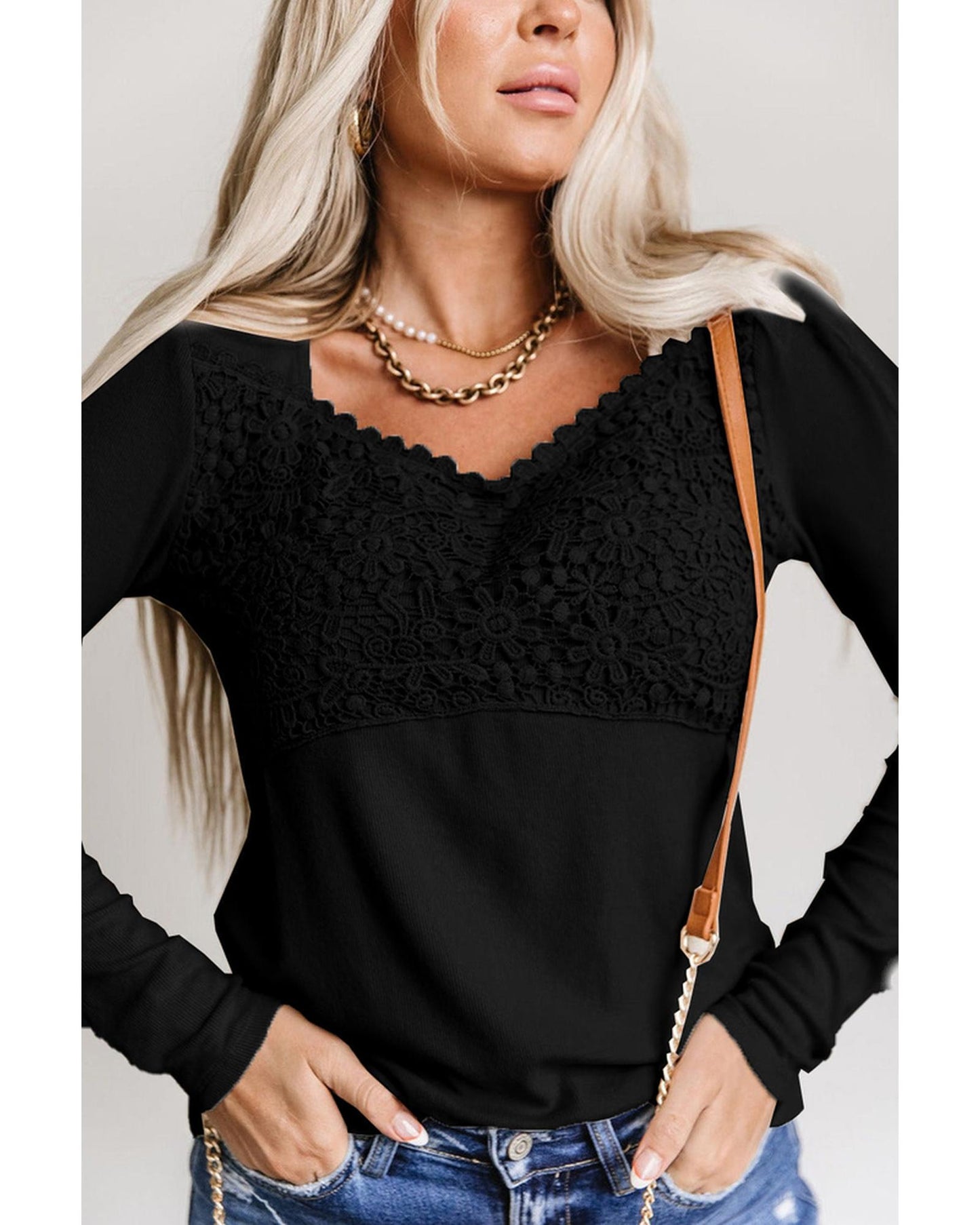 Azura Exchange Lace Crochet V Neck Top - 2XL