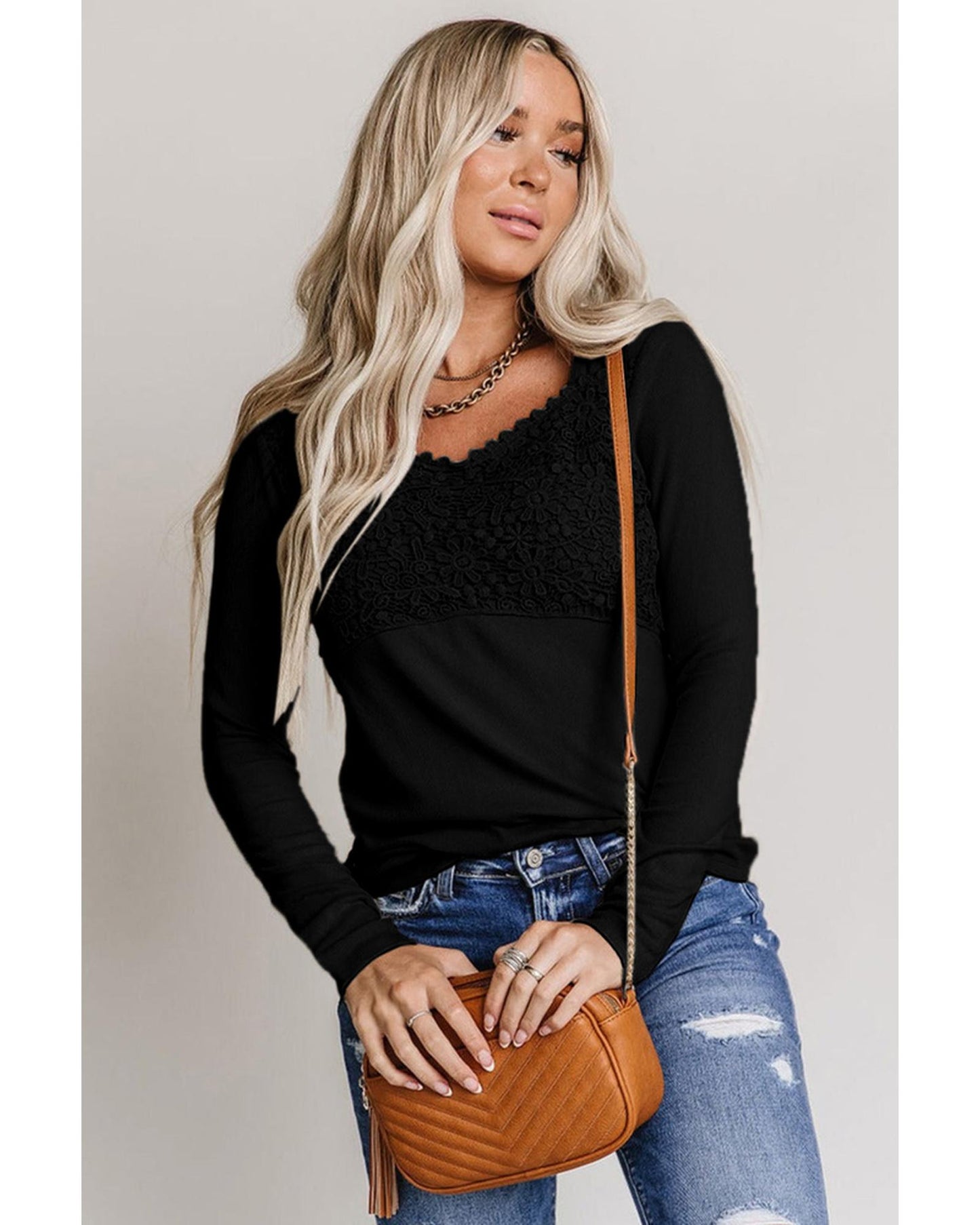 Azura Exchange Lace Crochet V Neck Top - 2XL