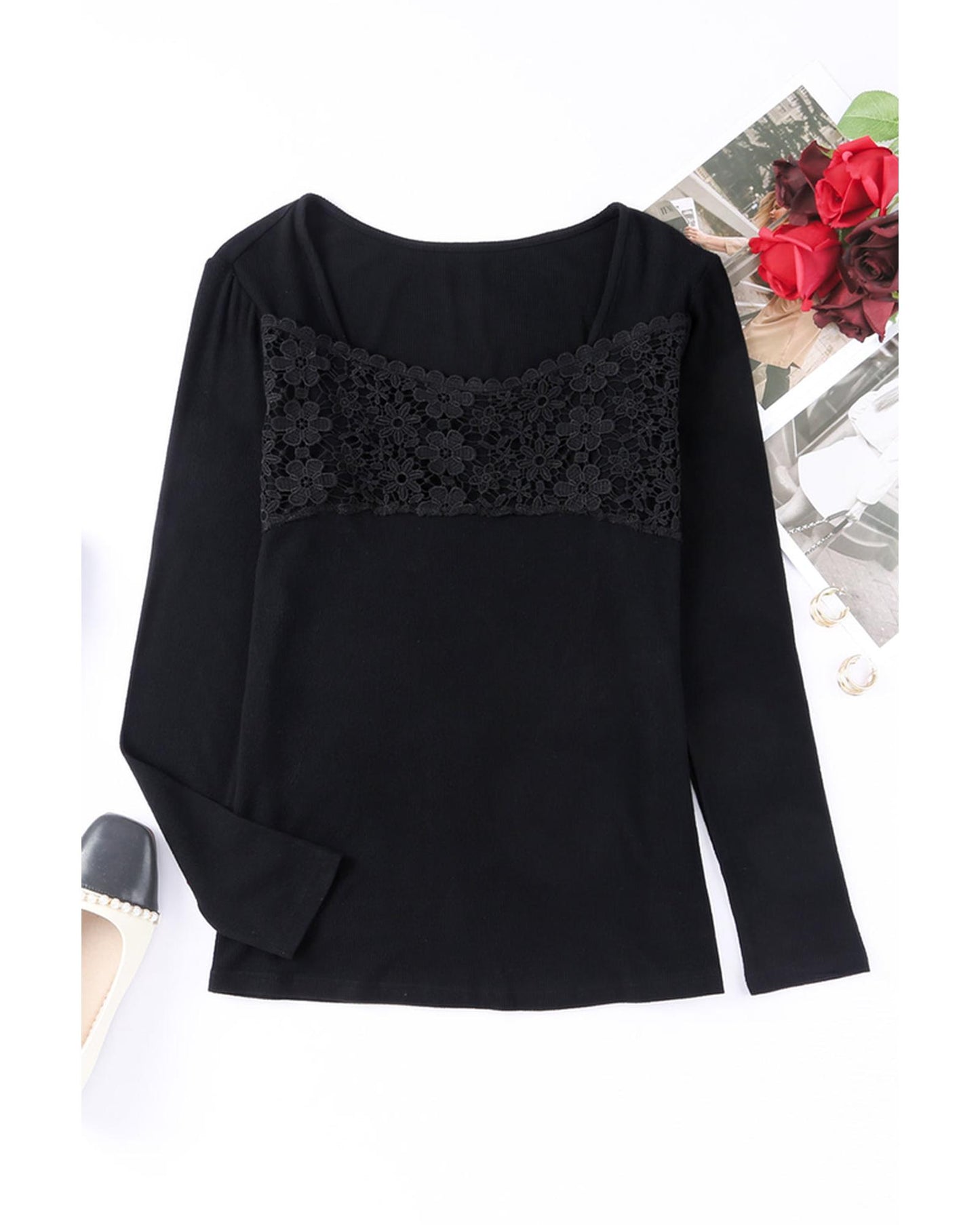 Azura Exchange Lace Crochet V Neck Top - 2XL