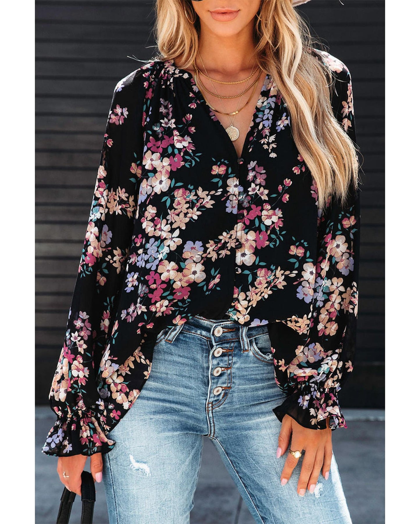 Azura Exchange Wildflower Print Chiffon Blouse - M