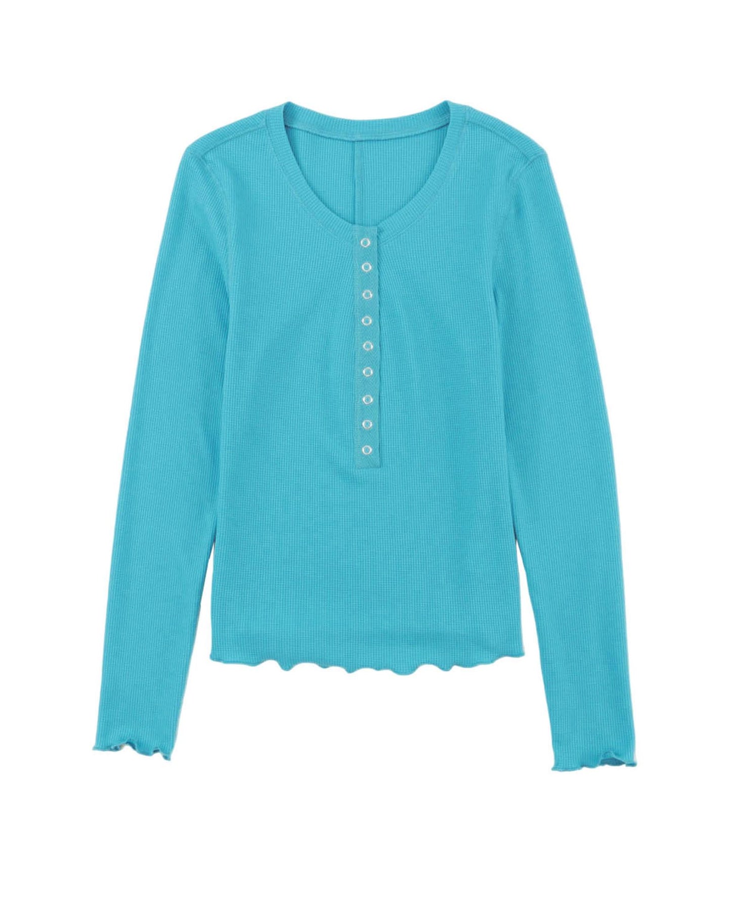 Azura Exchange Waffle Knit Long Sleeve Henley Top - M