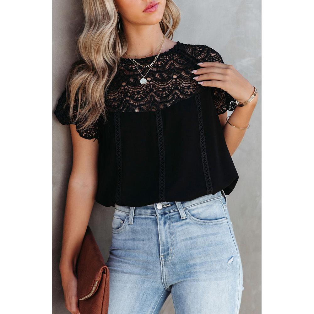 Azura Exchange Lace Crochet Patchwork Blouse - XL