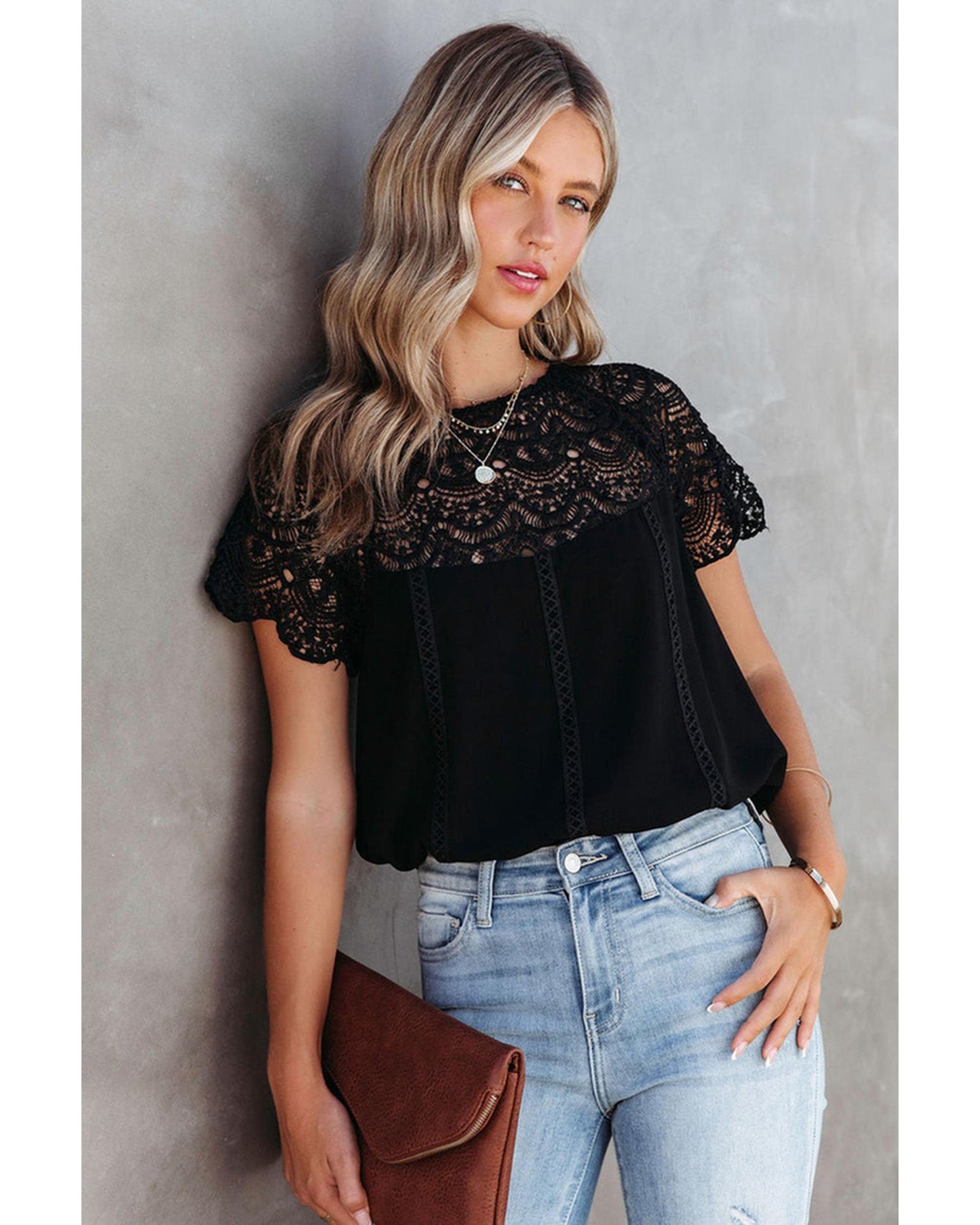 Azura Exchange Lace Crochet Patchwork Blouse - XL