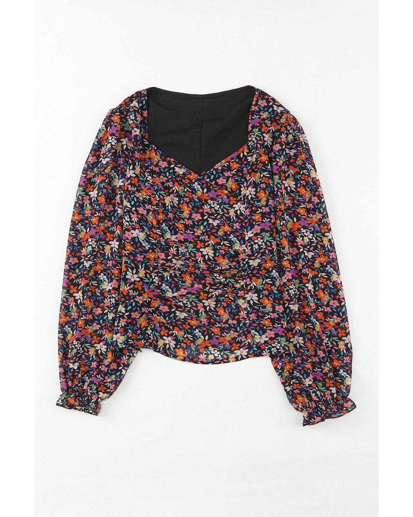 Azura Exchange V Neck Bubble Sleeve Floral Blouse - 2XL