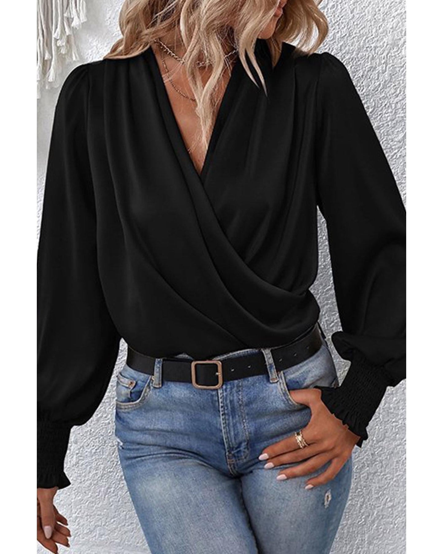 Azura Exchange Elegant Surplice Neck Draped Blouse - L