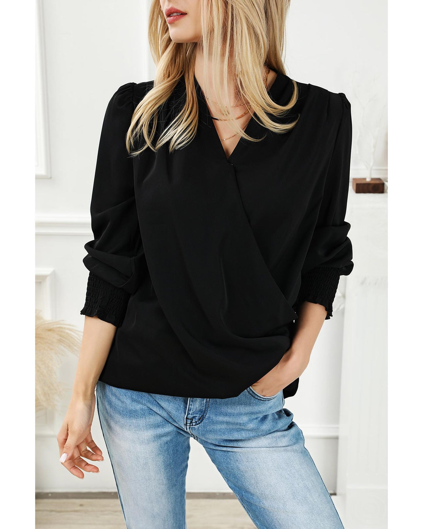 Azura Exchange Elegant Surplice Neck Draped Blouse - L