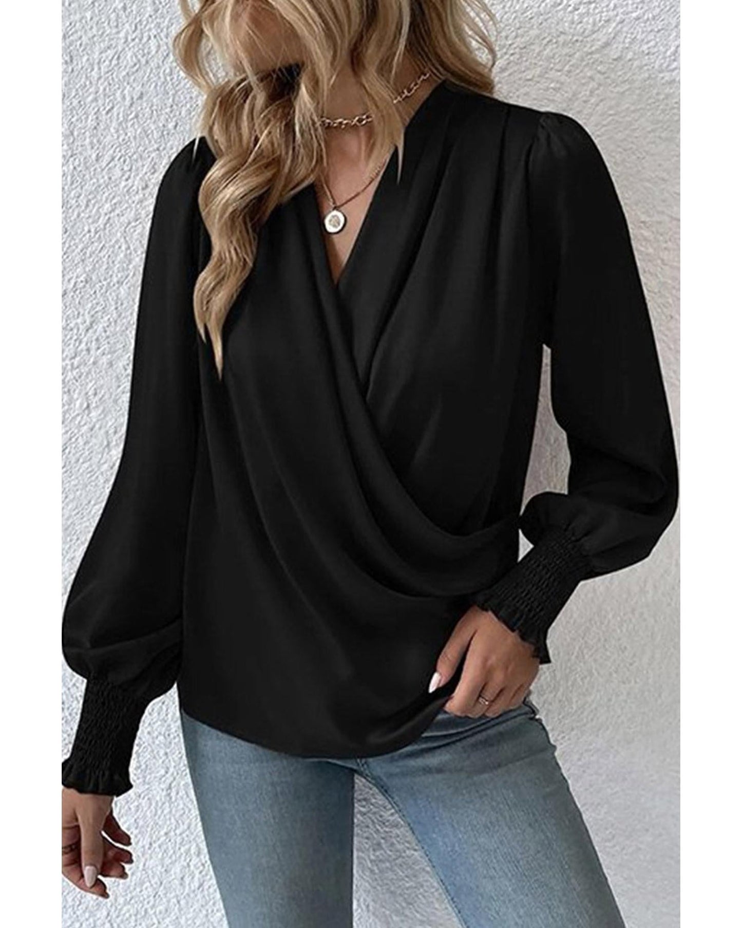 Azura Exchange Elegant Surplice Neck Draped Blouse - L