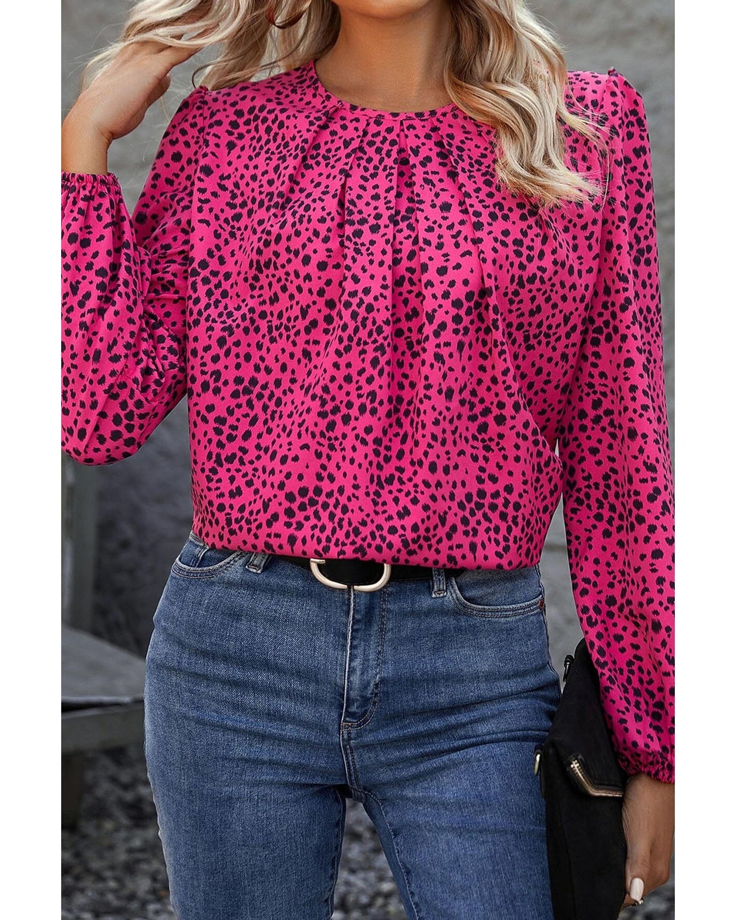 Azura Exchange Leopard Print Pleated Blouse - M