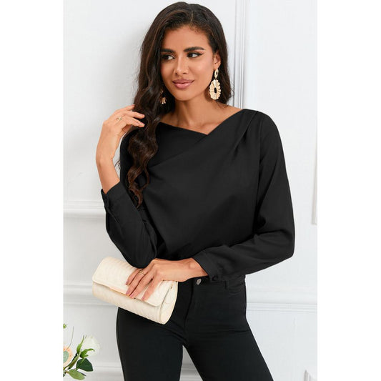 Azura Exchange Asymmetric V Neck Satin Blouse - L