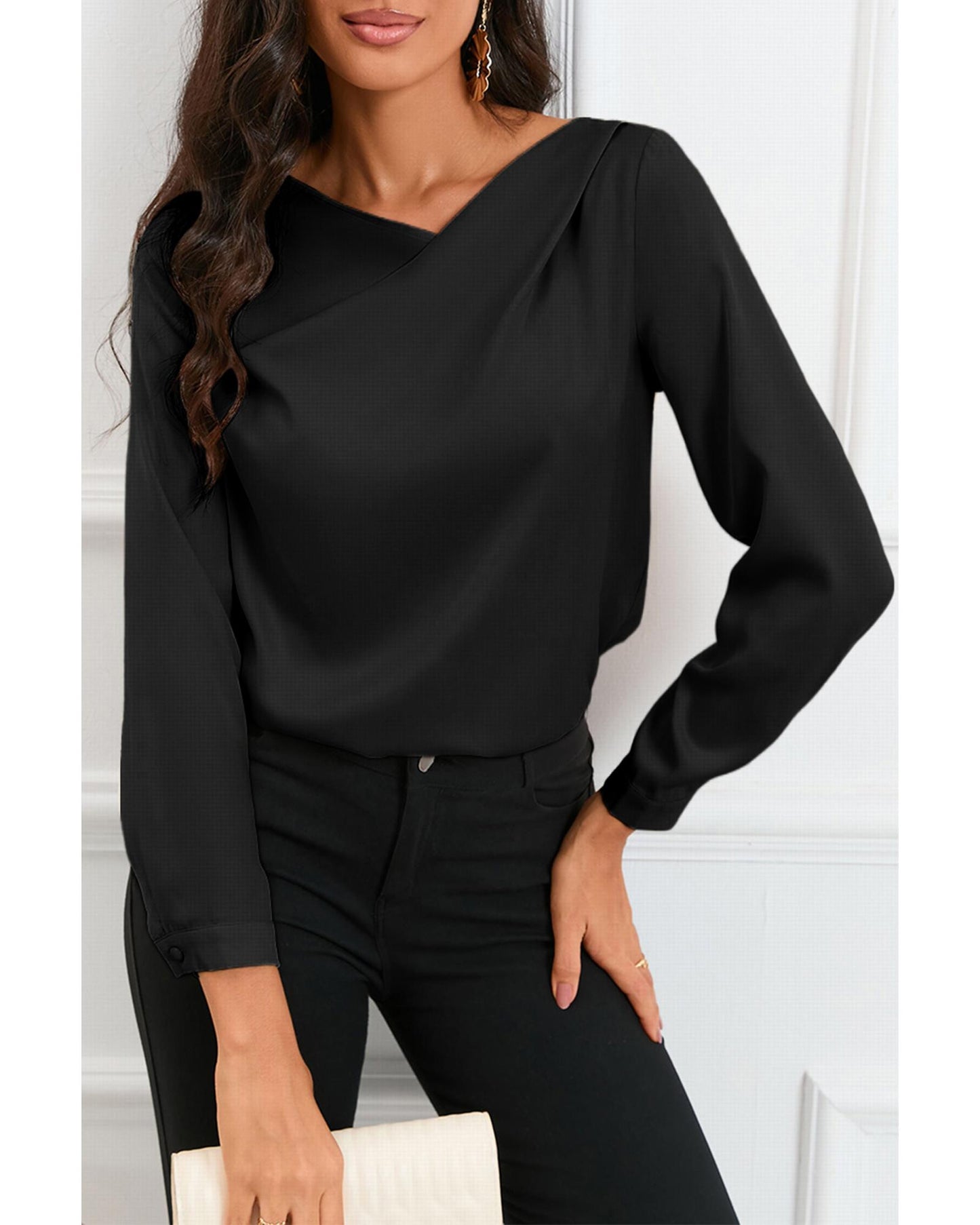 Azura Exchange Asymmetric V Neck Satin Blouse - L