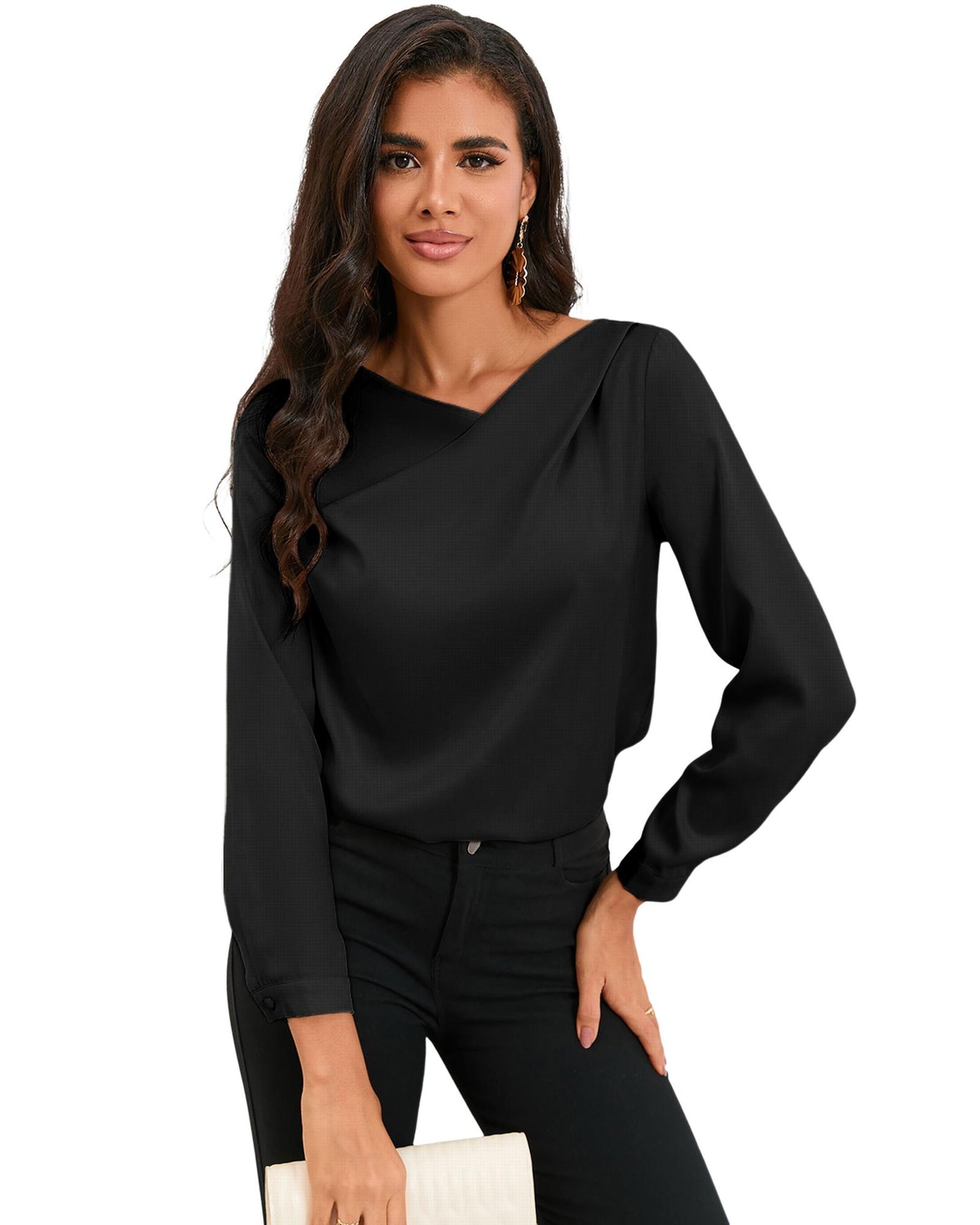 Azura Exchange Asymmetric V Neck Satin Blouse - L