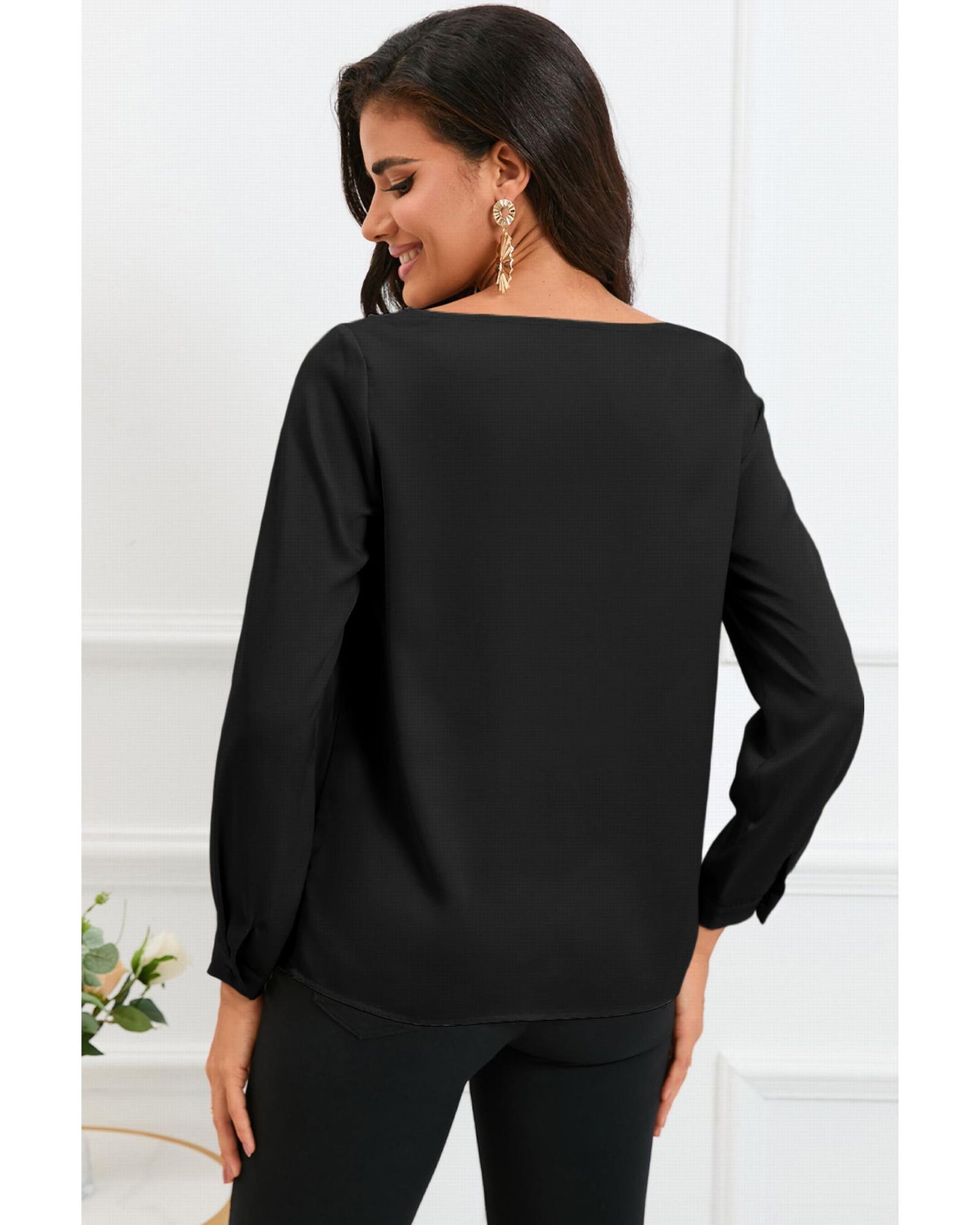 Azura Exchange Asymmetric V Neck Satin Blouse - L