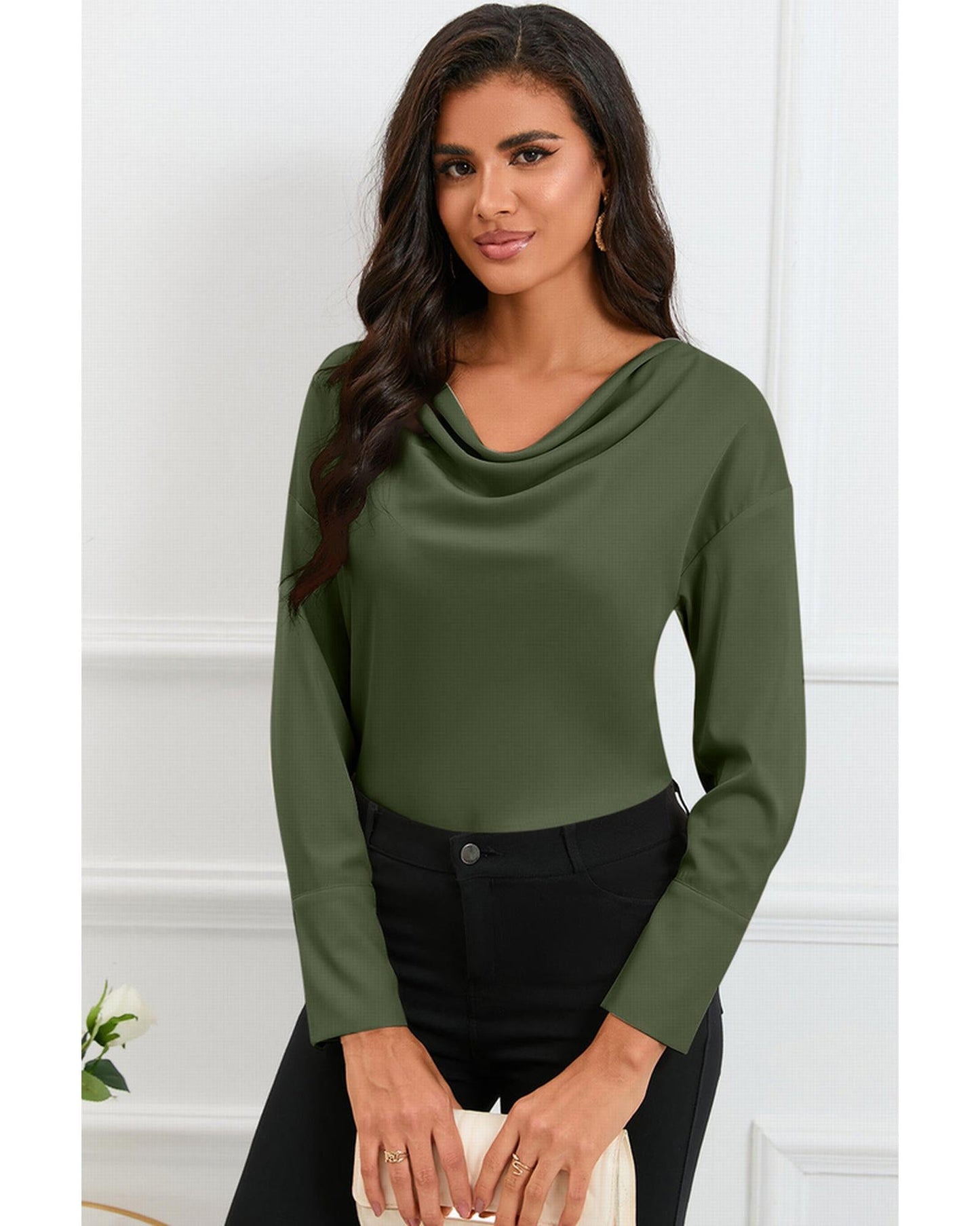 Azura Exchange Cowl Neck Long Sleeve Blouse - 2XL