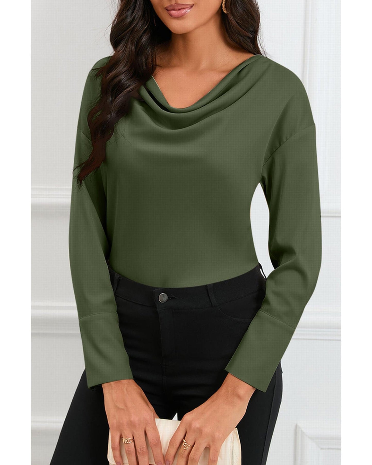 Azura Exchange Cowl Neck Long Sleeve Blouse - 2XL