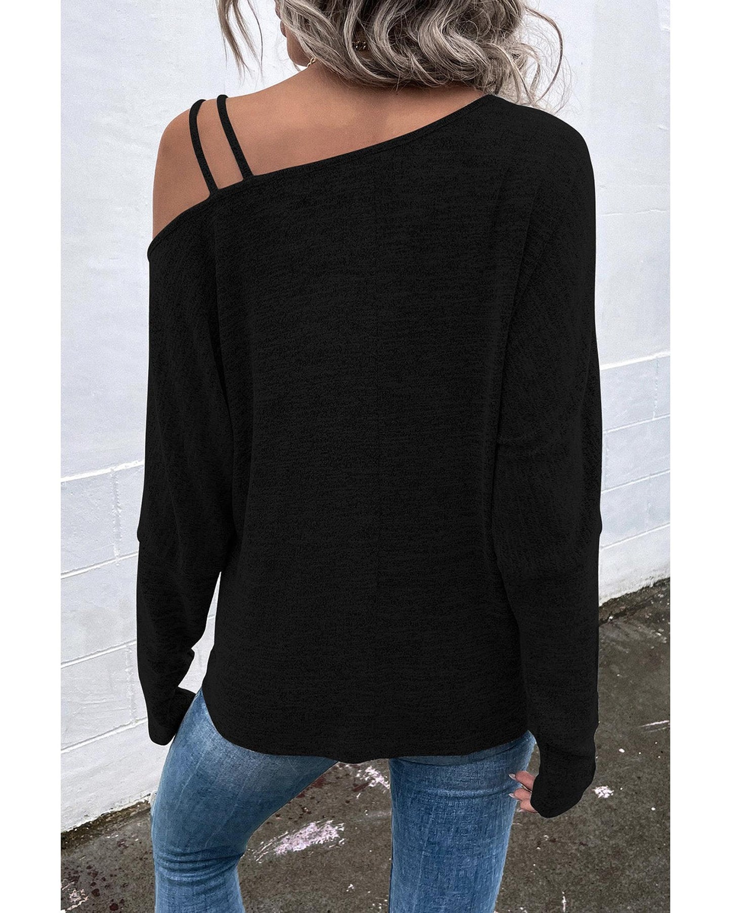 Azura Exchange Asymmetric Strappy Cold Shoulder Long Sleeve Top - L