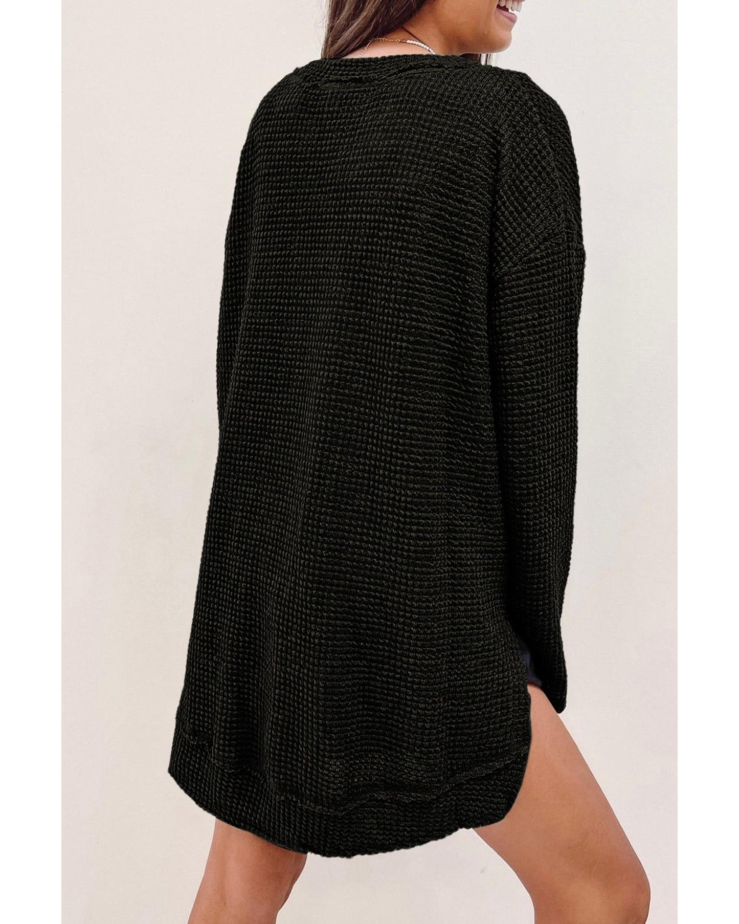 Azura Exchange Waffle Knit Oversized Black Top - L