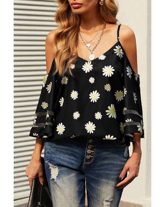 Azura Exchange Floral Cold Shoulder Blouse - S