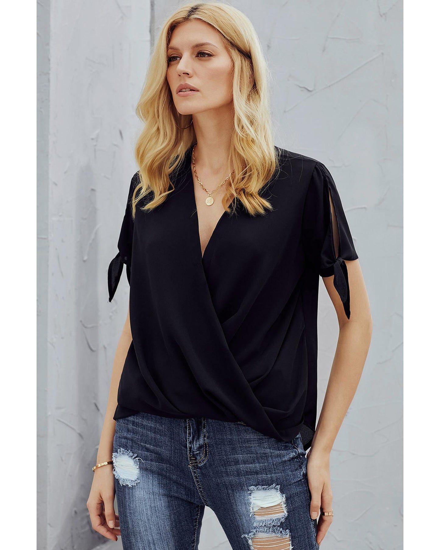 Azura Exchange Draped Silk Blouse - L