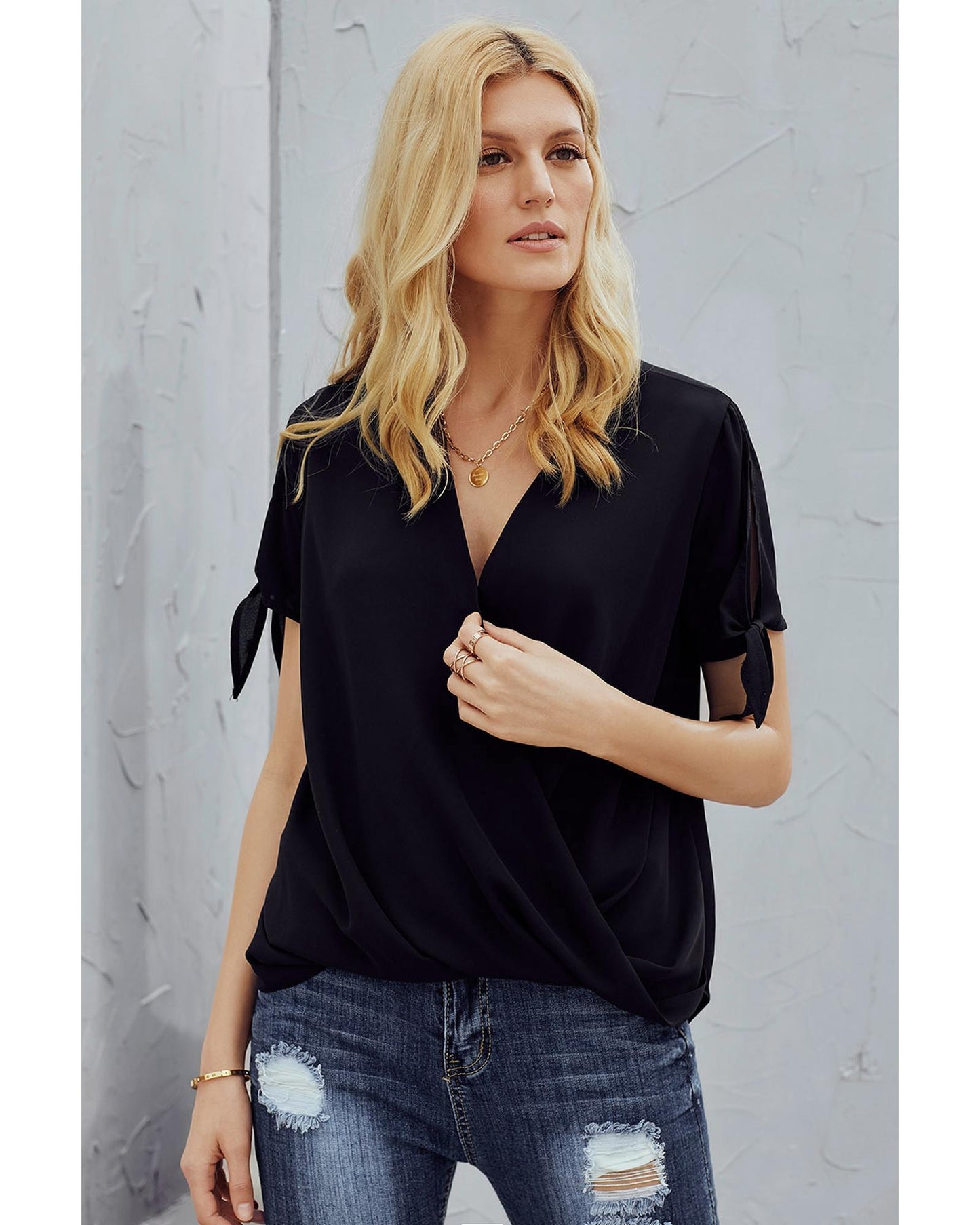 Azura Exchange Draped Silk Blouse - L