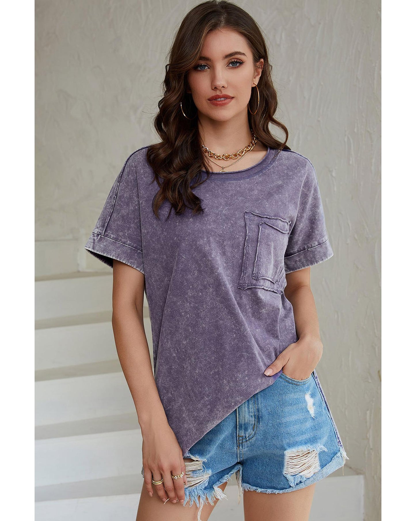 Azura Exchange Mineral Wash Pocketed Tee with Slits - XL