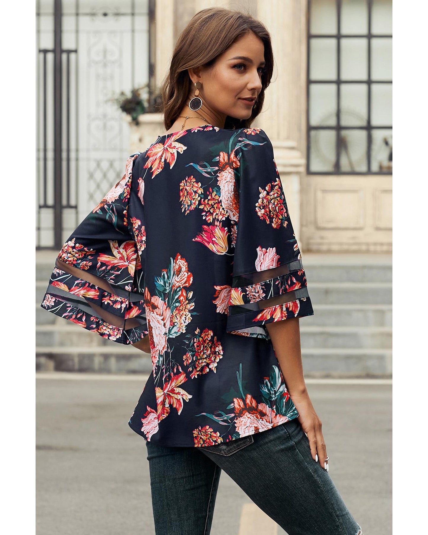 Azura Exchange Flared Sleeve Floral Blouse - 2XL