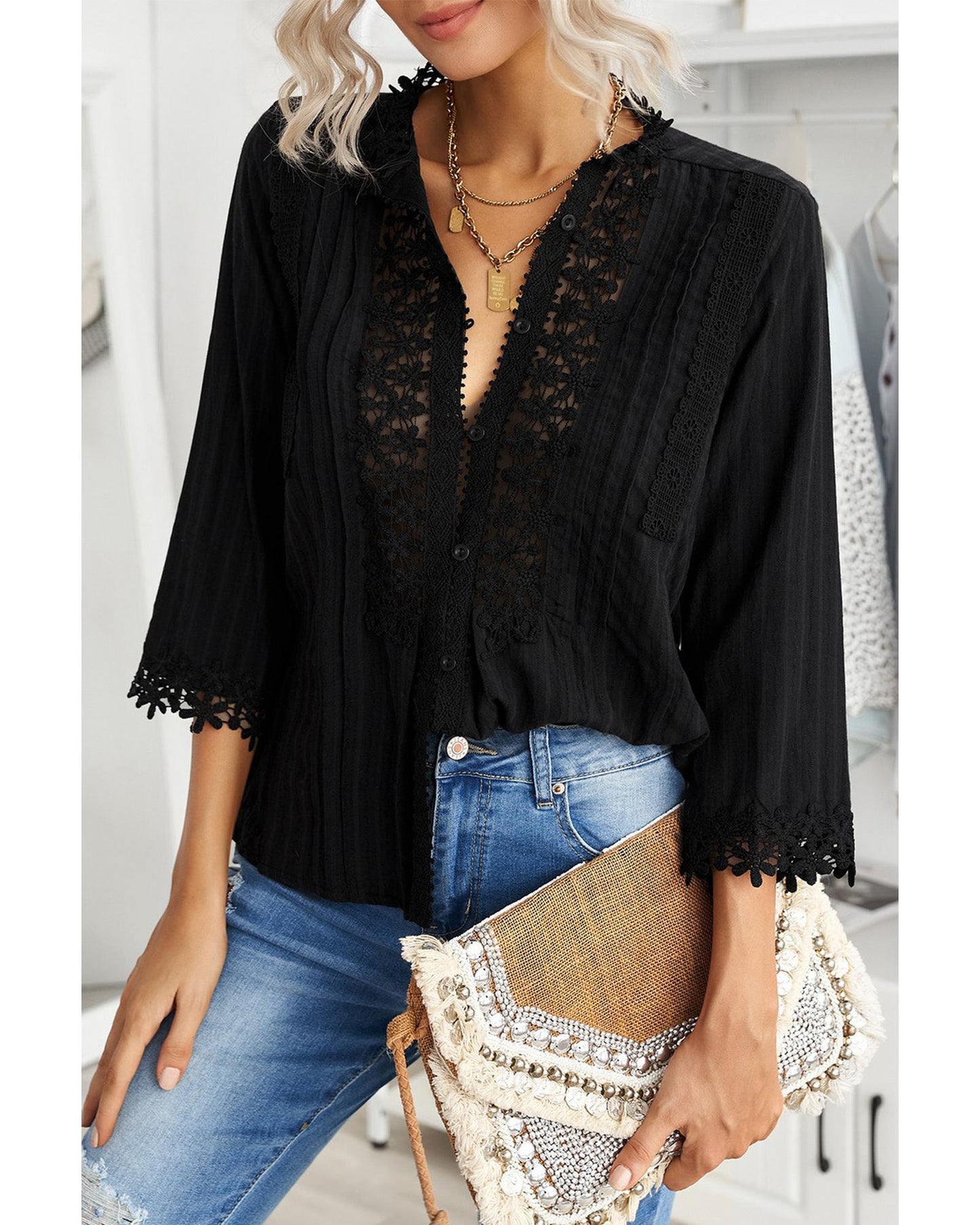 Azura Exchange Crochet Lace Top - S