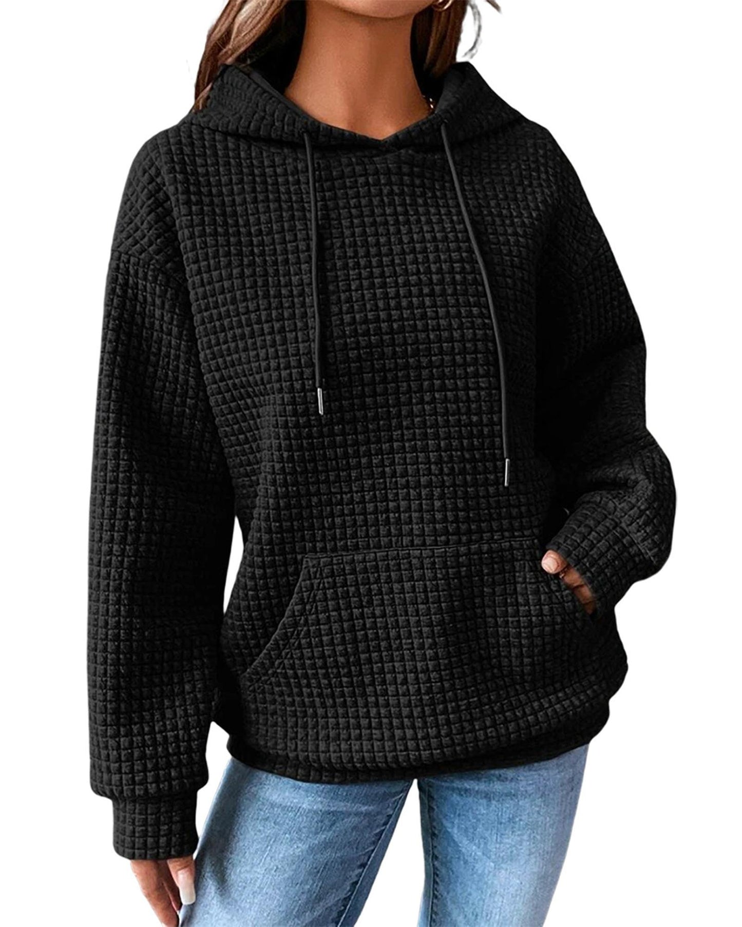 Azura Exchange Lattice Textured Kangaroo Pocket Hoodie - M