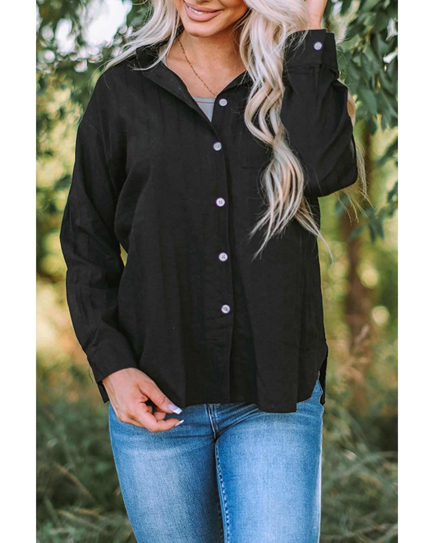 Azura Exchange Buttoned Pocket Long Sleeve Shirt - M