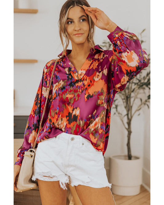 Azura Exchange Graffiti Print Puff Sleeve Blouse - S