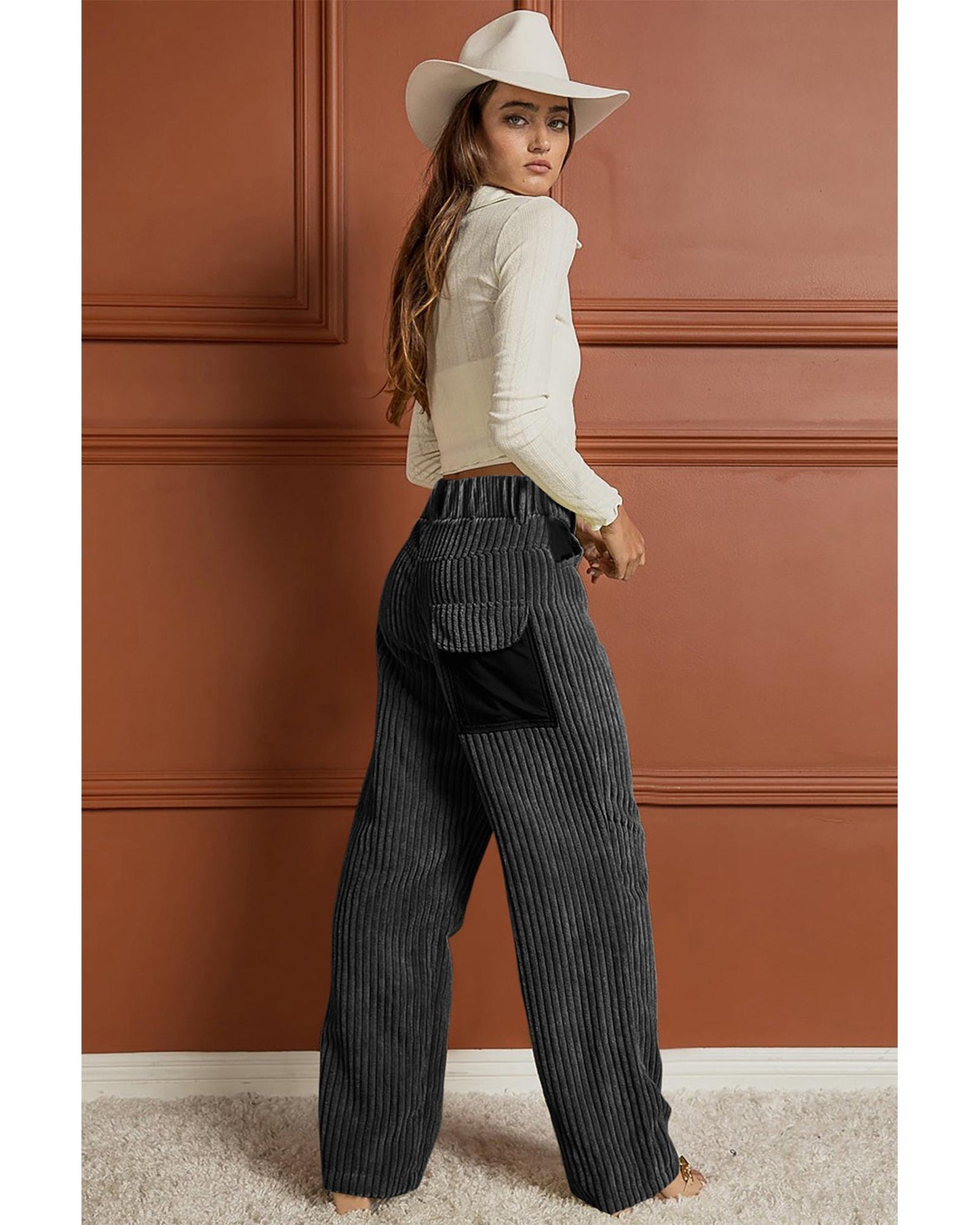 Azura Exchange Contrast Patched Wide Leg Corduroy Pants - L