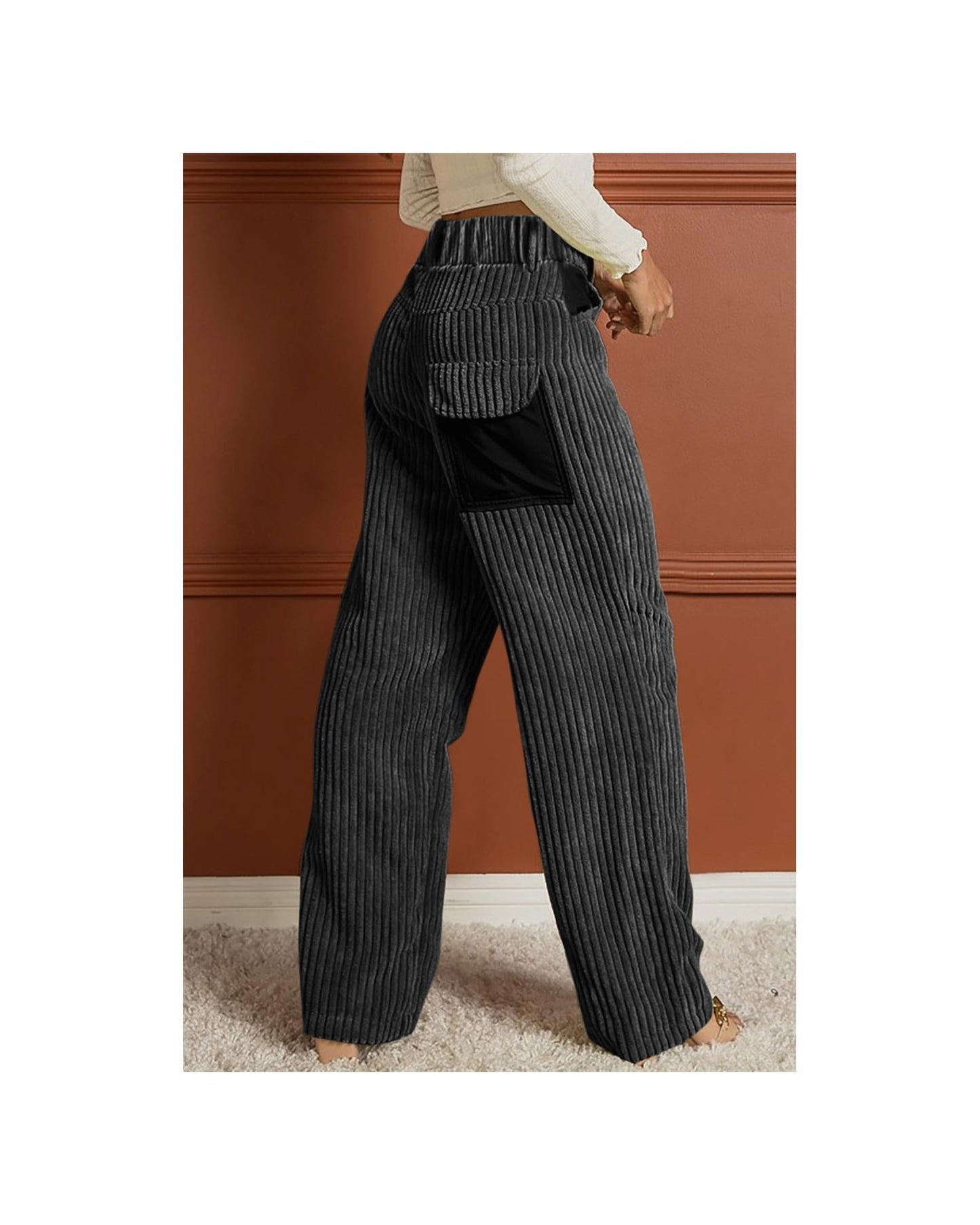 Azura Exchange Contrast Patched Wide Leg Corduroy Pants - L