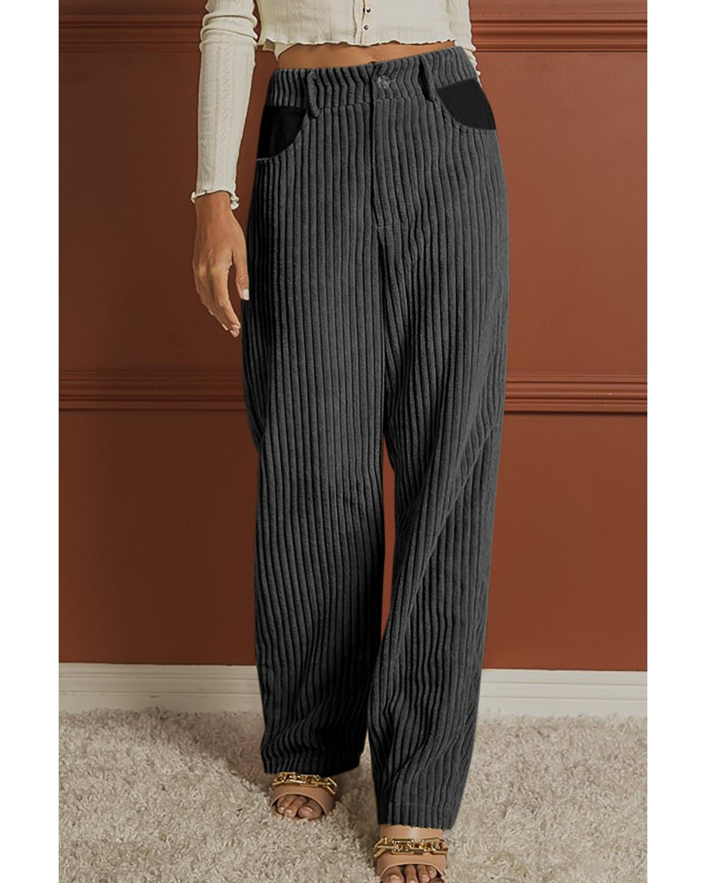 Azura Exchange Contrast Patched Wide Leg Corduroy Pants - L