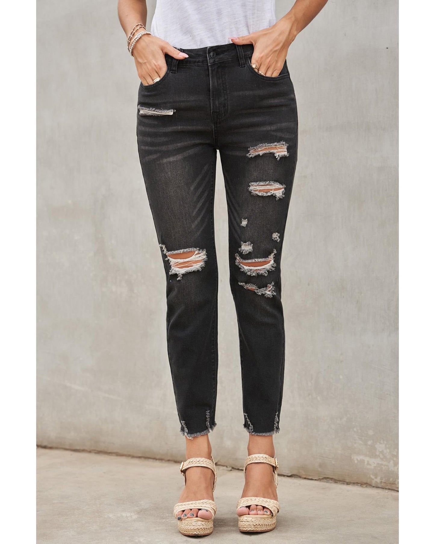 Azura Exchange Distressed Bell Bottom Denim Pants - S