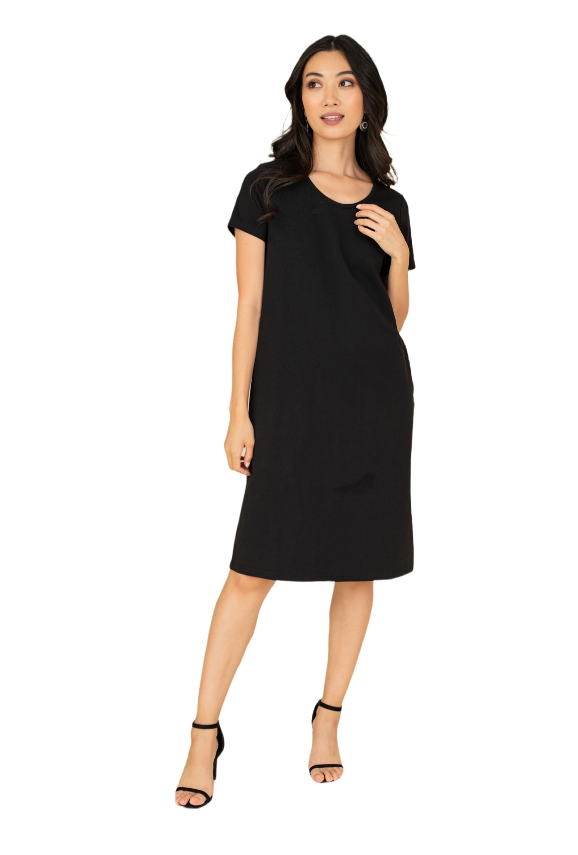 Women Pockets Black Dress